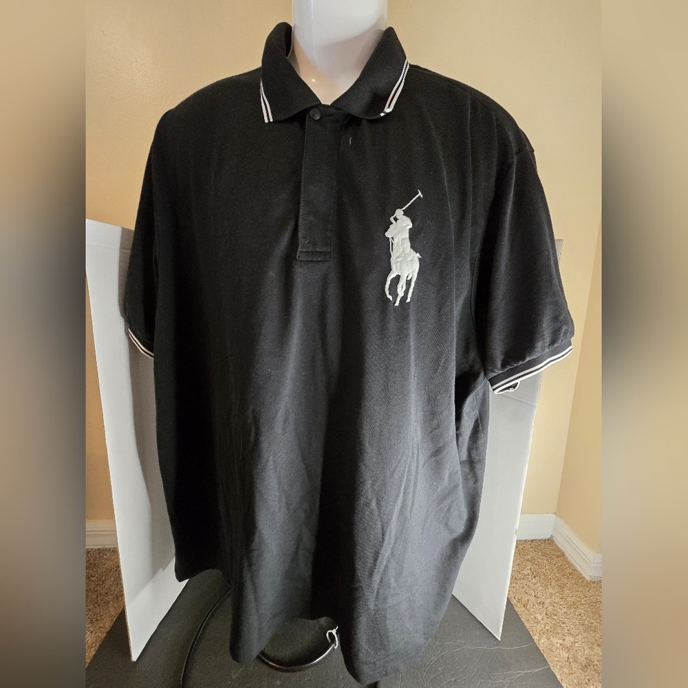 Ralph Lauren Polo Shirt Mens 2XL Black White Big Pony Logo Casual Rugby